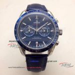 Perfect Replica Omega Speedmaster SS Blue Leather Strap Watch